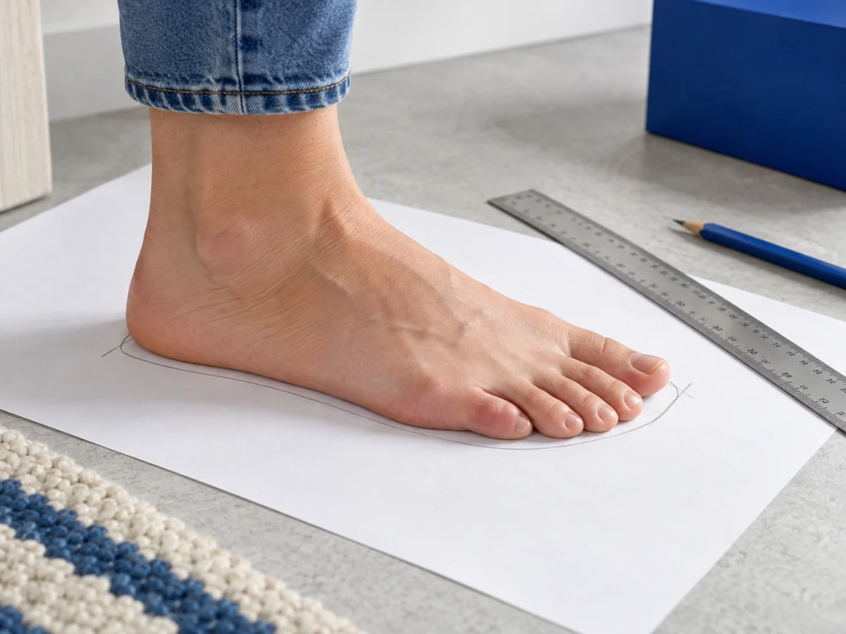 Đo chiều dài bàn chân trên tờ giấy để chọn size