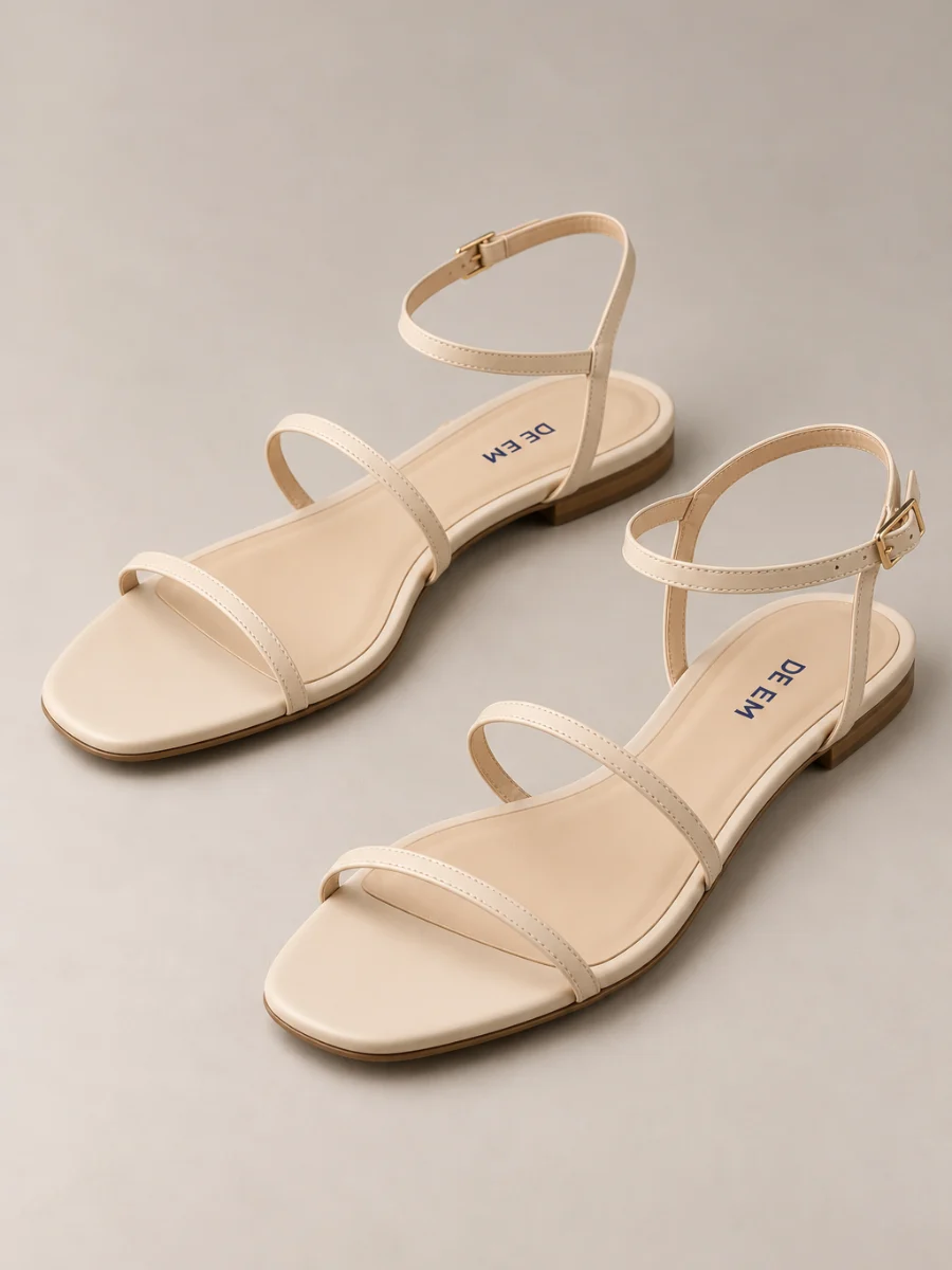 Sandal quai mảnh màu kem Đế Êm